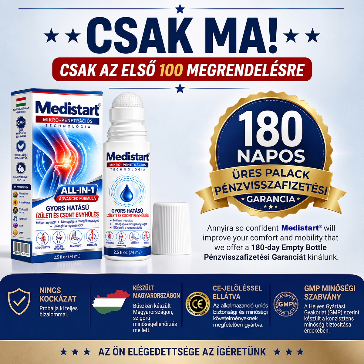 🌿🌿 Már csak 5 darab maradt! Szerezzen most extra 50% kedvezményt, és támogassa ízületei mindennapi komfortját a Medistart® mikrotűs Roll-Onnal! 🦴✨