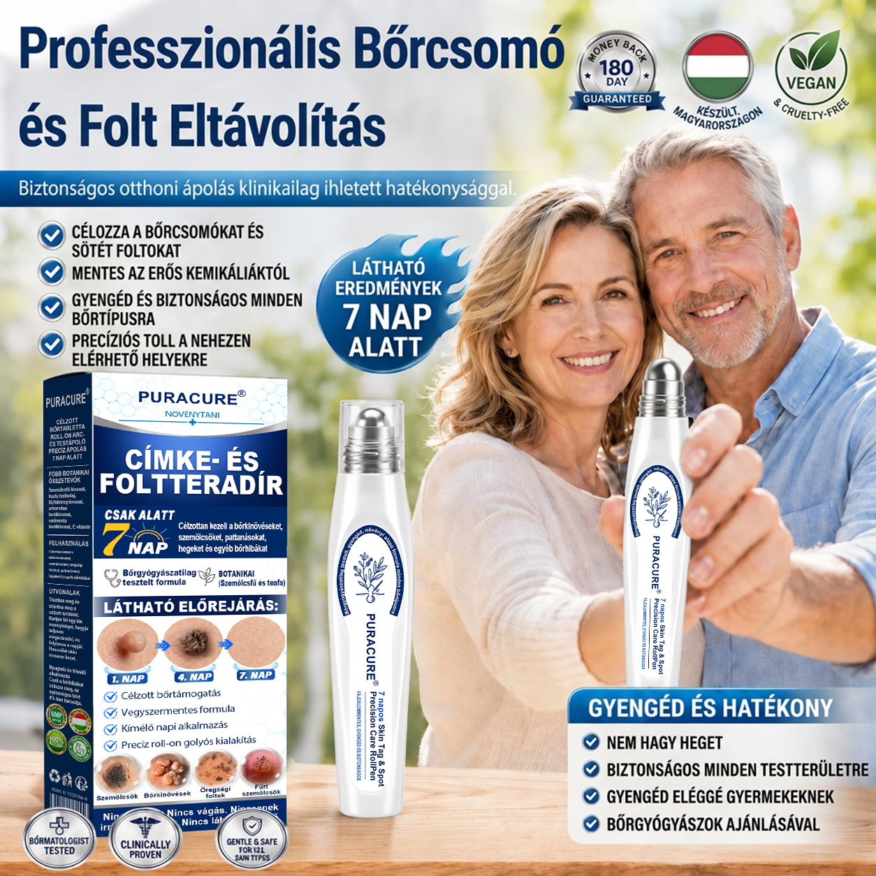 🌿𝐏𝐮𝐫𝐚𝐂𝐮𝐫𝐞® 👩‍⚕️ 𝟕 𝐍𝐚𝐩𝐨𝐬 Bőrkinövés- és Folteltávolító Toll Fájdalommentes és Hegmentes Professzionális Rollerball