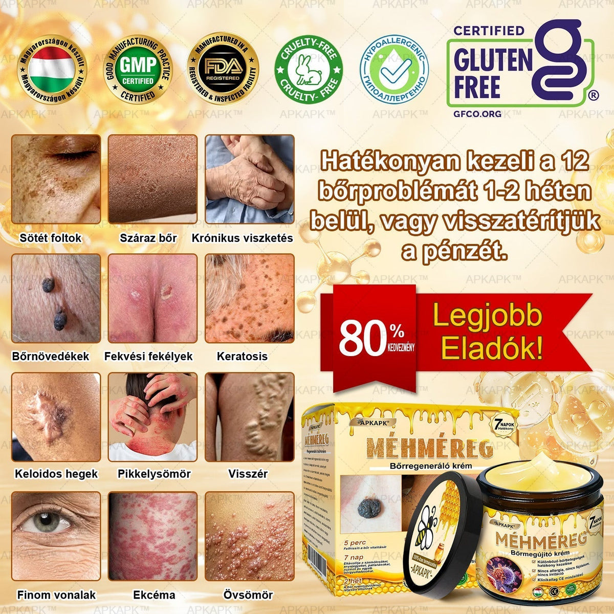 🐝🐝🐝 𝖠𝖯𝖪𝖠𝖯𝖪® Méhméreg Bőr Helyreállító Krém 🔥 Magyar fejlesztés, magyarországi gyártás és szállítás