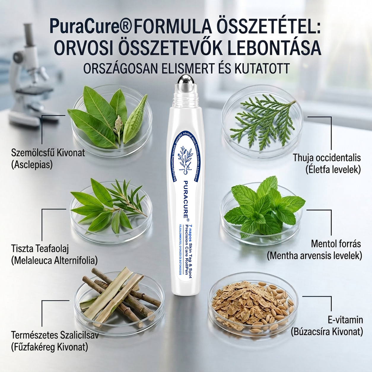 🌿𝐏𝐮𝐫𝐚𝐂𝐮𝐫𝐞® 👩‍⚕️ 𝟕 𝐍𝐚𝐩𝐨𝐬 Bőrkinövés- és Folteltávolító Toll Fájdalommentes és Hegmentes Professzionális Rollerball
