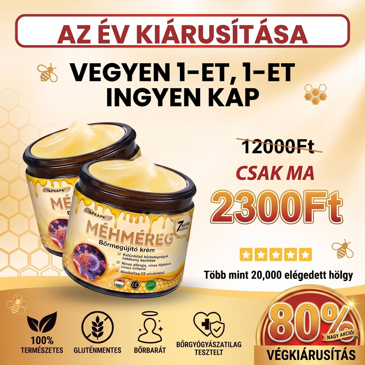 🐝🐝🐝 𝖠𝖯𝖪𝖠𝖯𝖪® Méhméreg Bőr Helyreállító Krém 🔥 Magyar fejlesztés, magyarországi gyártás és szállítás